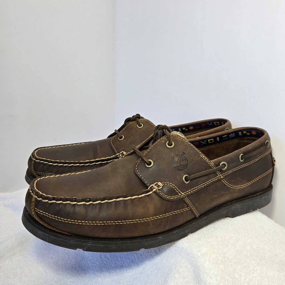 Timberland Classic 2 Eye Leather Boat Shoes Kia Wah Mens Size 15 Brown Loafers